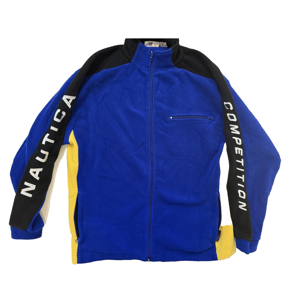 Vintage 90s Nautica Jacket Mens XL Competition Fleece Full Zip Made USA Sleeve